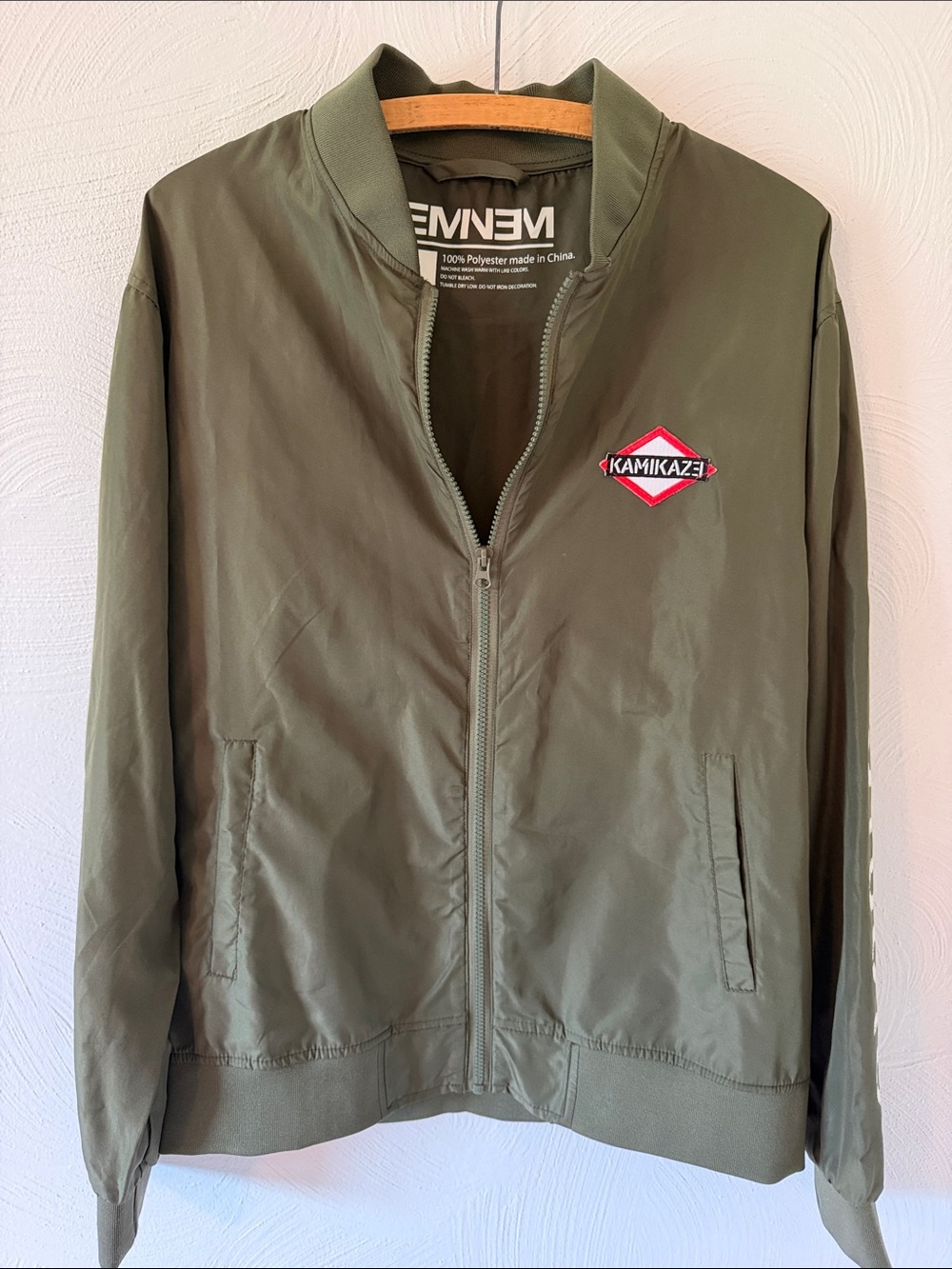Official Eminem Kamikaze Bomber Jacket Windbreaker Green.  Size Large.